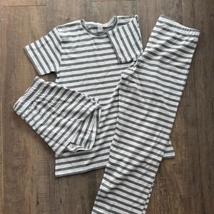 NWOT Lake Pajamas Women XS 3-Piece Pima Cotton Set Triple Stripe White Green